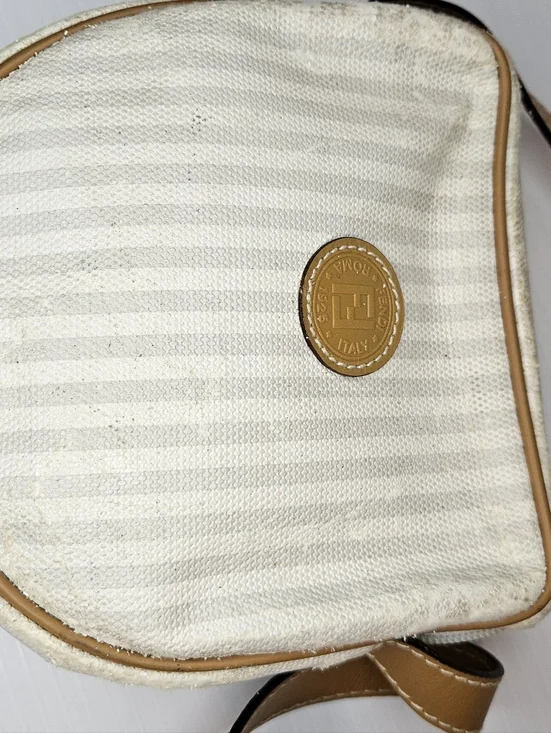 Authentic Vintage Fendi Striped Logo Canvas & Leather Crossbody Shoulder Y2K - Picture 4 of 16